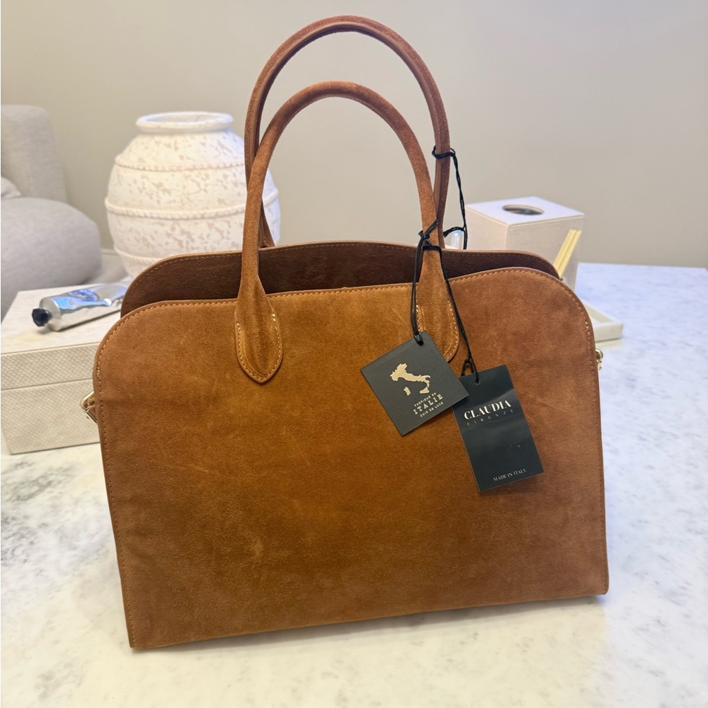VIRAL CLAUDIA FIRENZE COGNAC SUEDE LEATHER TOTE SATCHEL BAG NWT - Picture 15 of 16